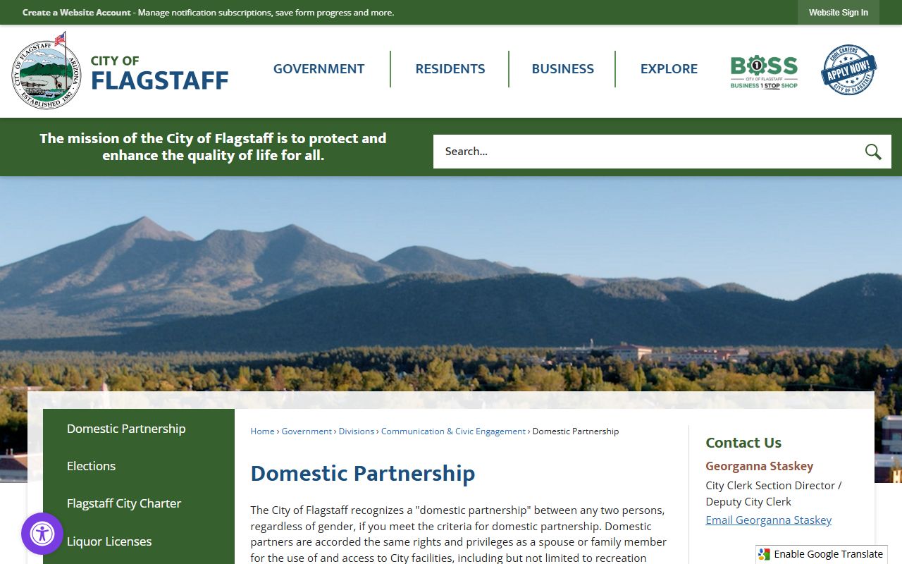 Flagstaff domestic partnership registration information from the official city website