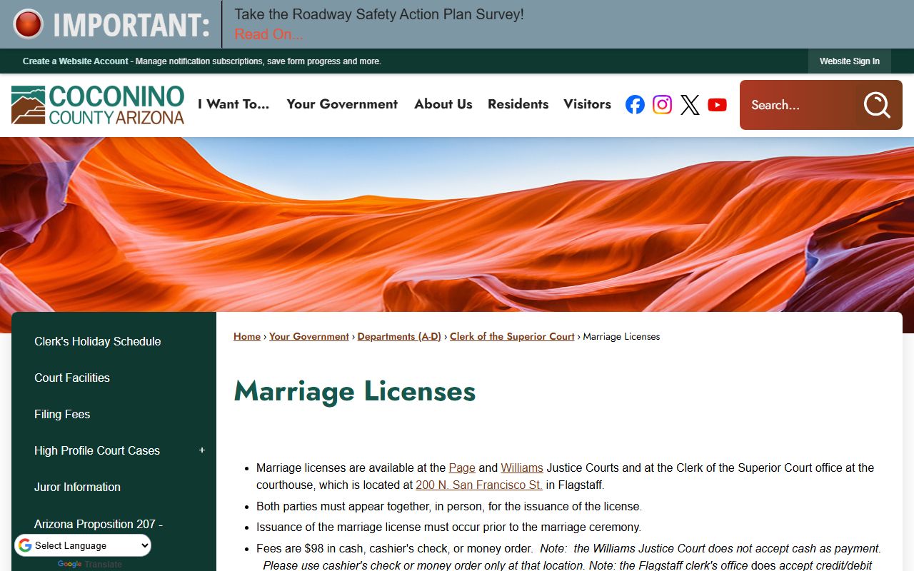 Coconino County marriage license information from the official county website