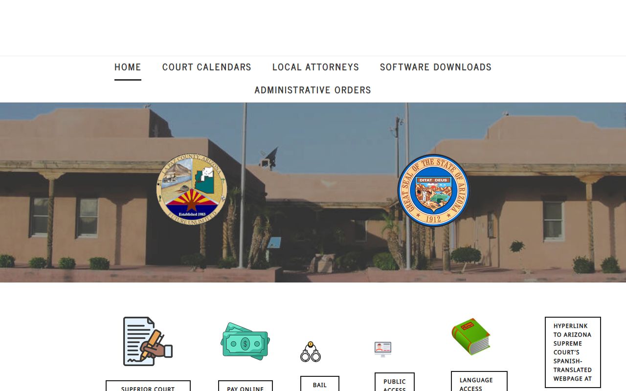 La Paz County Clerk of Superior Court website home page showing marriage license information